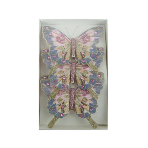 Butterfly 3 Pack Clip On Pink Coral Teal