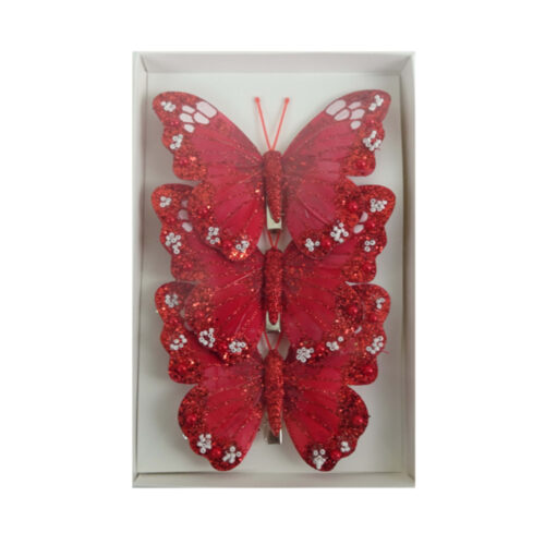 Butterfly 3 Pack Clip On Red White