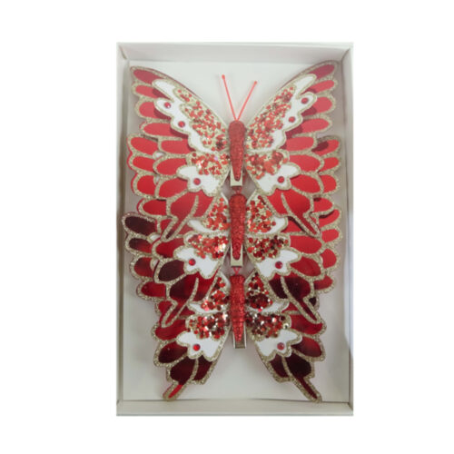 Butterfly 3 Pack Clip On Red White Champagne
