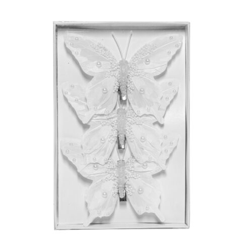 Butterfly 3 Pack Clip On Pearl White