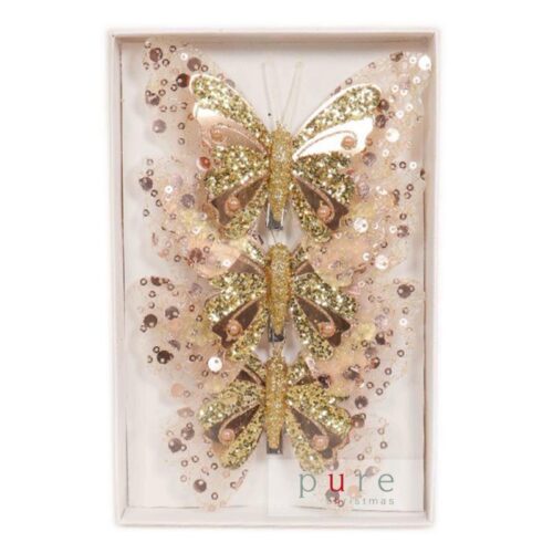 Butterfly 3 pack, Clip On Champagne