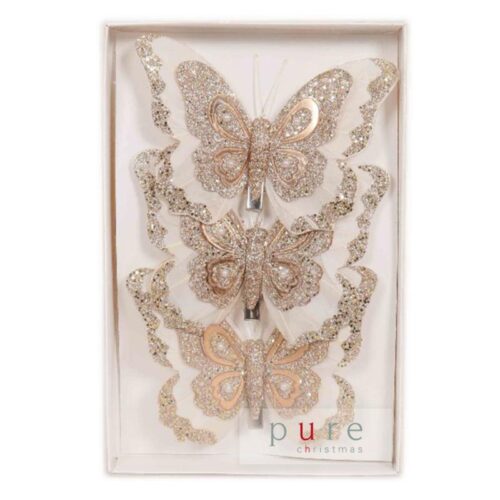 Butterfly 3 Pack, Clip On, Cream/Champagne