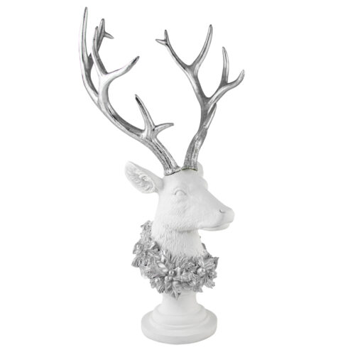 Deer head on Stand White Silver Antlers