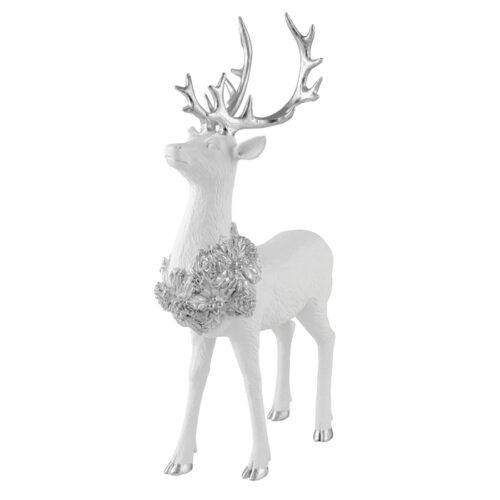 White Standing Deer with Silver Antlers & Wreath