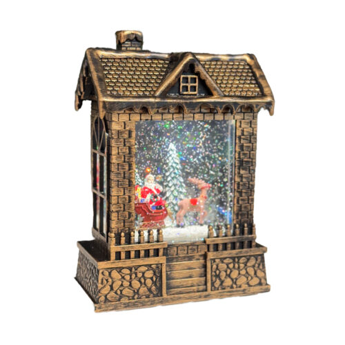 LED Glitter Globe House Santa & Reindeer