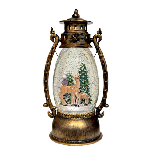 LED Glitter Globe Lantern Deer with Tree