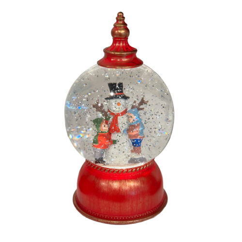 Glitter Globe LED Red with Snow Man