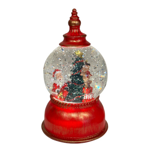 Glitter Globe LED Red with Santa & Tree
