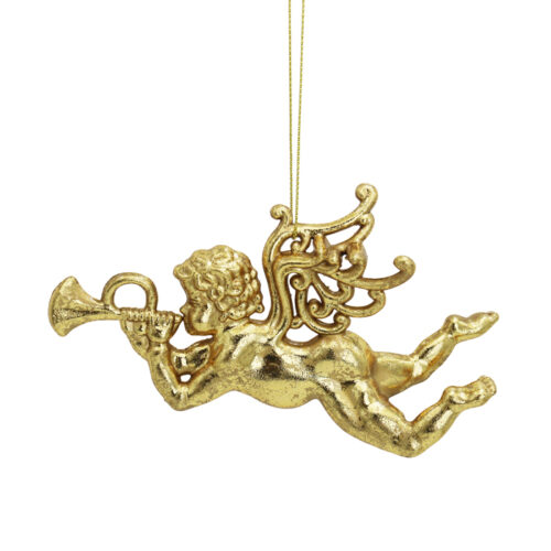 Trumpeting Cherub Hanging Ornament Gold