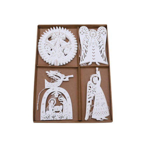 Box of 24 Paper Hanging Ornament 4 Asst White