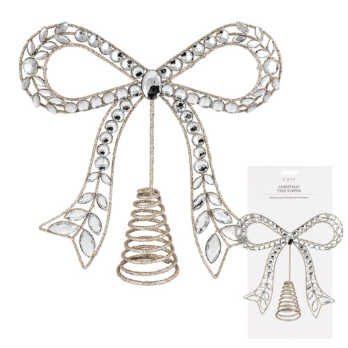 Metal Glitter Bow Tree Topper Champagne
