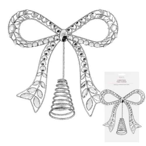 Jewelled Bow Tree Topper Silver