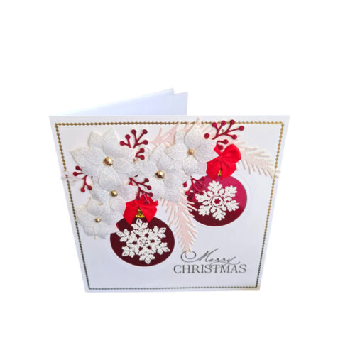 Hand Made - Card - Poinsettia, Red Bauble