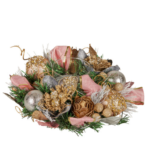 Centrepiece with Hurricane Glass Christmas Blush