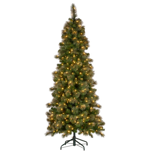 Glittery Gold Pine Christmas Tree, Lights 7.5cm Slim