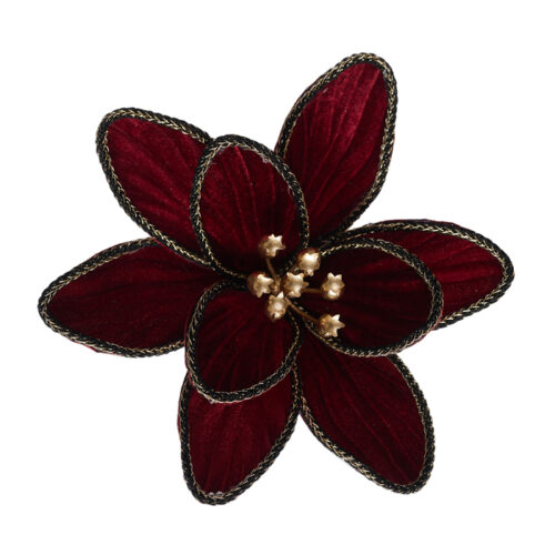 Flower Clip On Burgundy Rope Edge