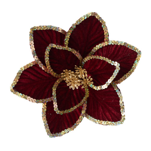 Poinsettia Clip On Burgundy Sequin Edge