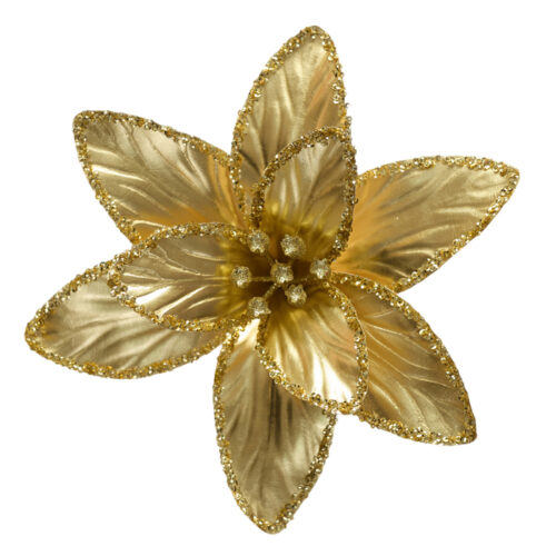 Poinsettia Clip On Metallic Gold Sequin Edge