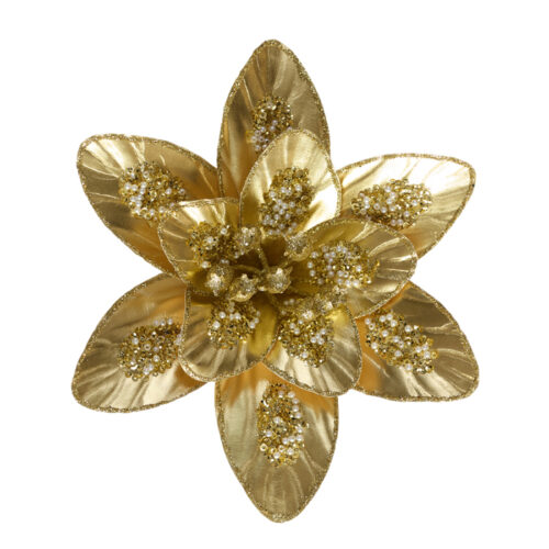 Poinsettia Clip On Gold Glitter Petal