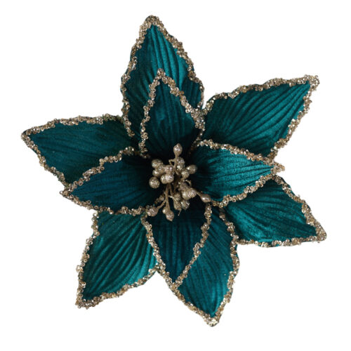 Poinsettia Clip On Peacock Gold Edge