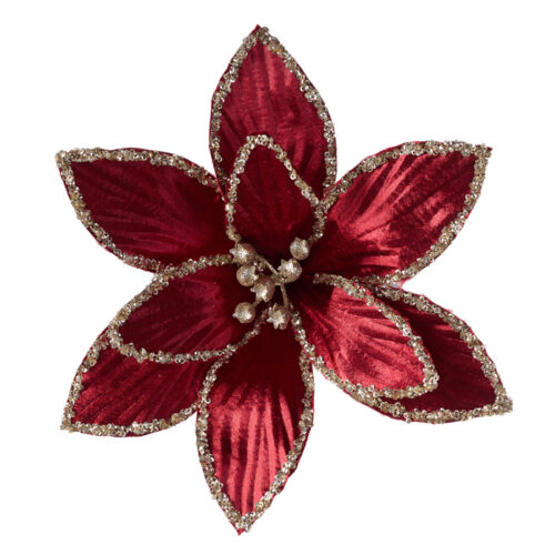 Poinsettia Clip On Red Gold Sequence Edge
