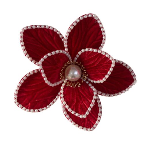 Poinsettia Clip On Red Pearl Centre
