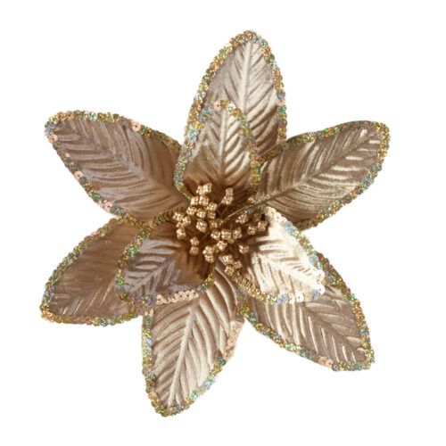 Poinsettia Clip On Champagne Sequin Edge