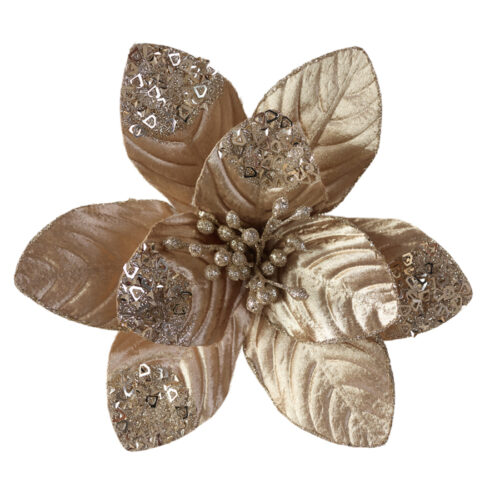 Poinsettia Clip On,  Champagne with Sequin Tops