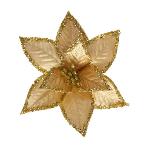 Poinsettia Clip On Gold Glitter Edge