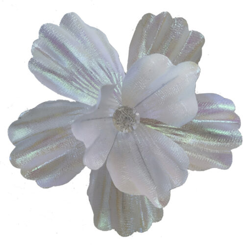 Magnolia Clip On, White Iridescent with Crystal Centre