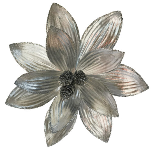 Poinsettia Clip On Shiny Silver