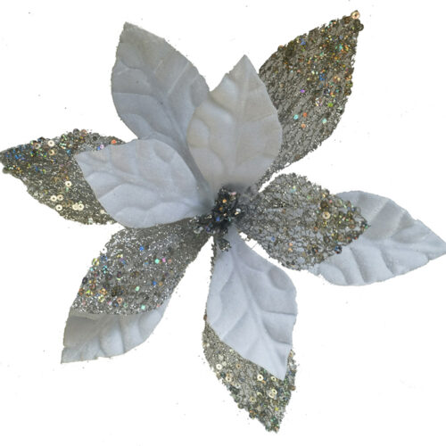 Poinsettia Clip On White Silver Net