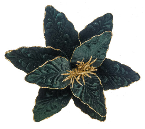 Poinsettia Clip On Dark Emerald Gold Edge