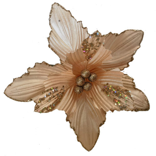 Poinsettia Clip On Coral Glitter Leaf