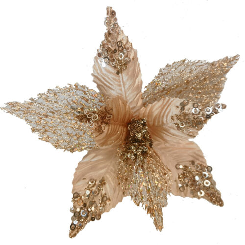 Poinsettia Clip On Coral Glitter Tip