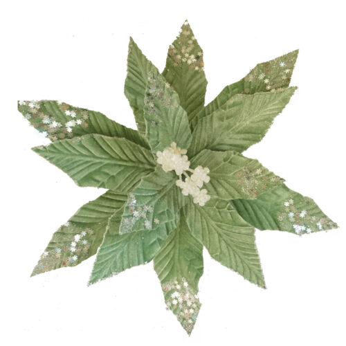Poinsettia Clip On Mint Silver Ice