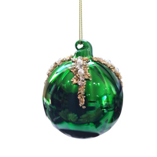 Bauble Pack, Emerald Green with Gold Beading, 3 Ast