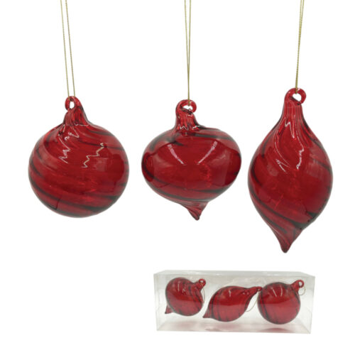 Bauble Pack, 3 Asst, Red Swirl
