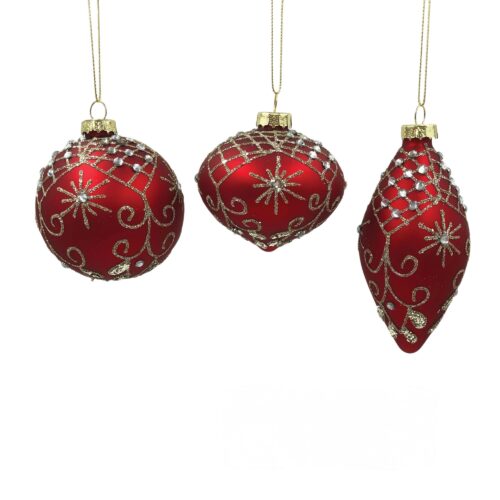 Bauble   Red with Jewel  3 Asst