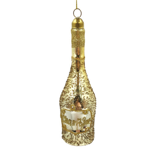 Champagne Bottle Hanging Ornament Gold