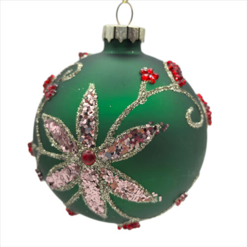 Bauble Green with Pink Flower