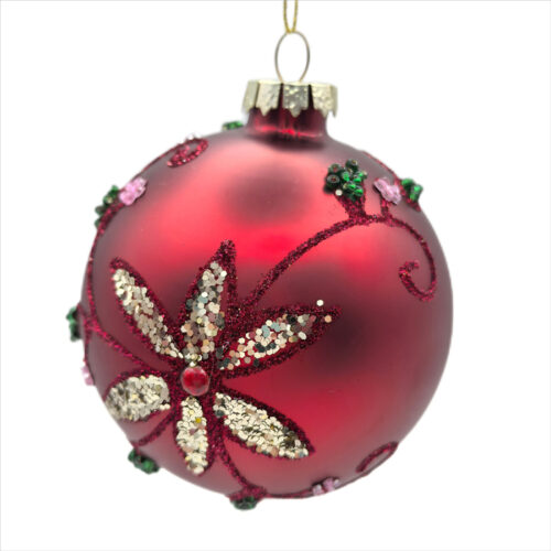 Bauble Red with Gold Flowerburst