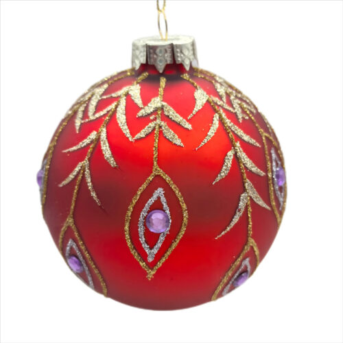 Bauble Red Gold Leaf