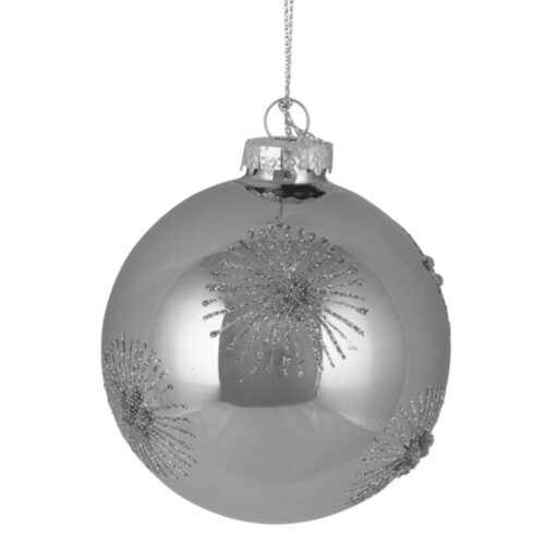 Bauble Pink with Silver Glitter Starburst