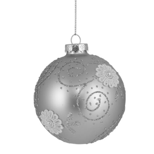 Bauble, Silver with Lace Flower