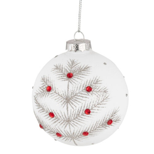 Bauble White Silver Leaf Red Jewels
