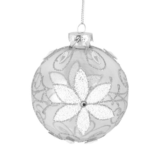Bauble Frosted Silver Poinsettia
