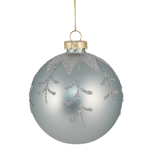 Bauble, Tiffany Blue with Silver Glitter Decoration