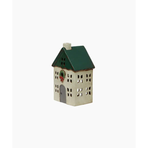 Christmas Tea Light House Green with Wreath Small