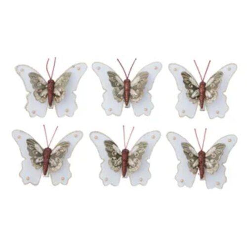 Butterfly Clip On Brown White Set of 6